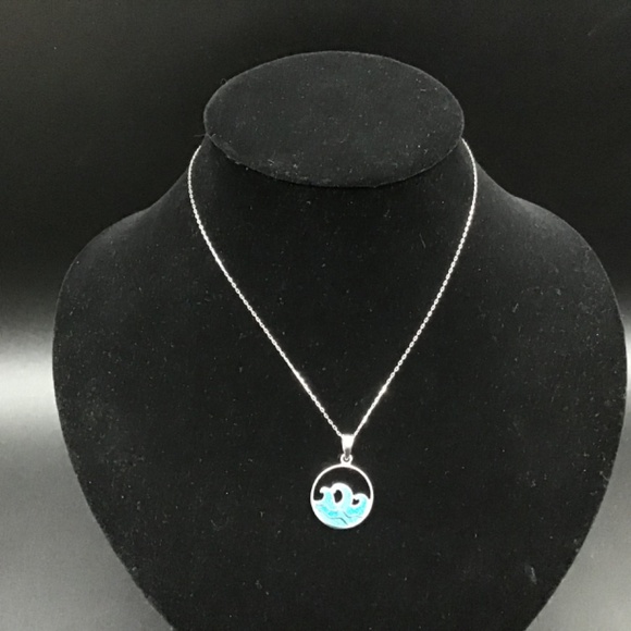 - 925 Sterling Silver Necklace with Round Enameled medallion and Lobster C… - Picture 3 of 5
